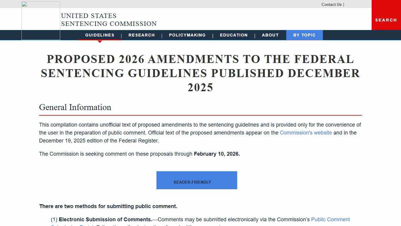 Proposed 2026 Amendments to the Federal Sentencing Guidelines Published December 2025 United States Sentencing Commission